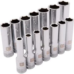 3/8″ Drive 14 Piece 6 Point, Deep Metric Socket Set, 6mm – 19mm