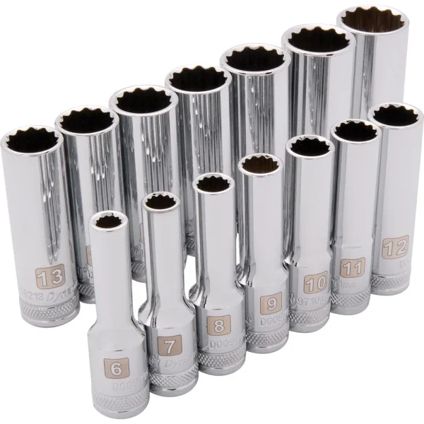3/8″ Drive 14 Piece 12 Point, Deep Metric Socket Set, 6mm – 19mm