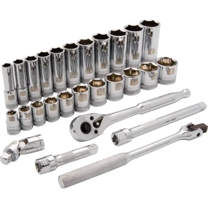 3/8″ Drive 27 Piece 6 Point, Standard/Deep SAE Socket Set, 3/8″ – 1″