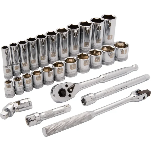 3/8″ Drive 27 Piece 6 Point, Standard/Deep SAE Socket Set, 3/8″ – 1″