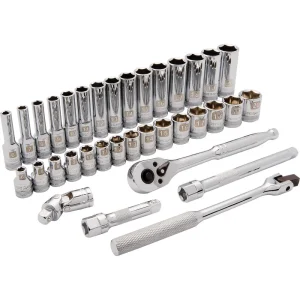 3/8″ Drive 35 Piece 6 Point, Standard/Deep Metric Socket Set, 6mm – 20mm