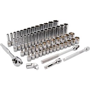 3/8″ Drive 60 Piece 6 Point, Standard/Deep, SAE/Metric Socket Set, 1/4″ – 1 , 6mm – 20mm