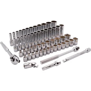 3/8″ Drive 57 Piece 12 Point, Standard/Deep, SAE/Metric Socket Set, 1/4″ – 1 , 6mm – 19mm