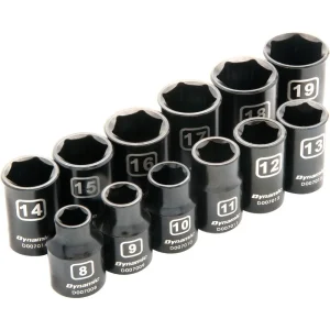 3/8″ Drive 12 Piece 6 Point Metric, Standard Impact Socket Set, 8mm – 19mm