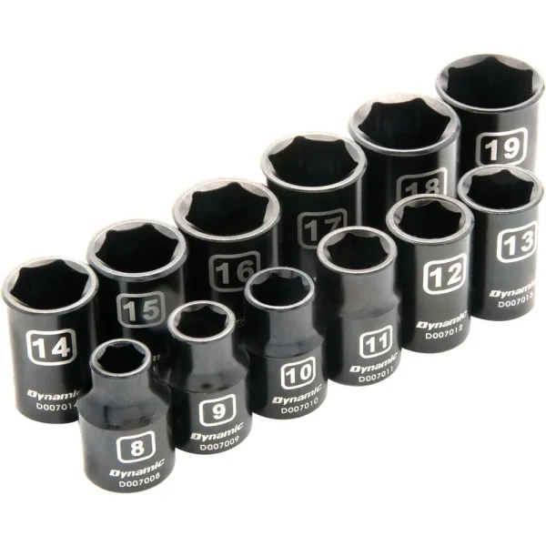3/8″ Drive 12 Piece 6 Point Metric, Standard Impact Socket Set, 8mm – 19mm