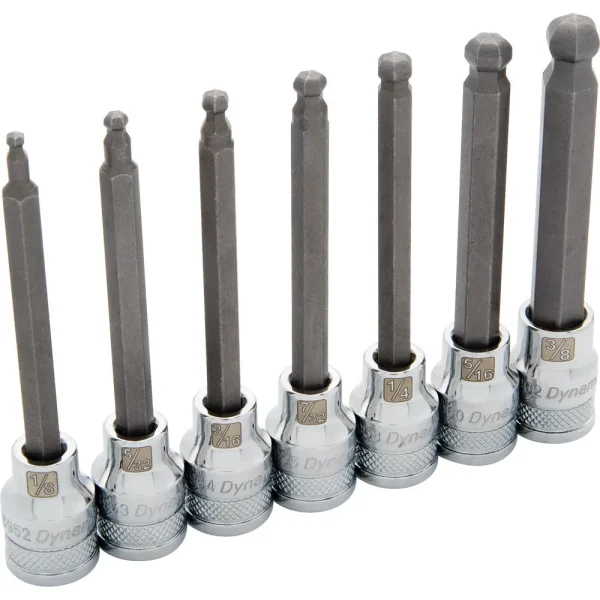 3/8″ Drive 7 Piece SAE, Long Ball Nose, Hex Socket Set, 1/8″ – 3/8″