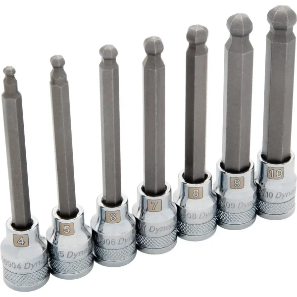 3/8″ Drive 7 Piece Metric, Long Ball Nose, Hex Socket Set, 4mm -10mm