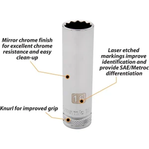 1/2″ Drive 12 Point Metric, Deep Length, Chrome Sockets - view 2