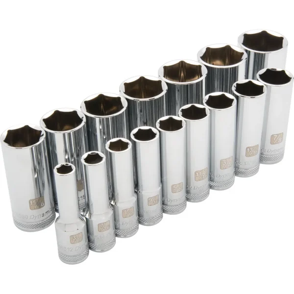 1/2″ Drive 16 Piece 6 Point Deep, SAE Socket Set, 3/8″ – 1-5/16″
