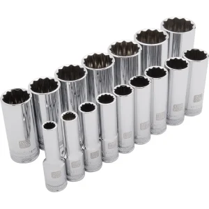 1/2″ Drive 16 Piece 12 Point Deep, SAE Socket Set, 3/8″ – 1-5/16″