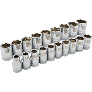 1/2″ Drive 19 Piece 6 Point Standard, Metric Socket Set, 10mm – 28mm