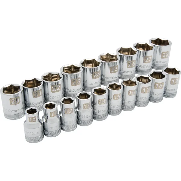 1/2″ Drive 19 Piece 6 Point Standard, Metric Socket Set, 10mm – 28mm