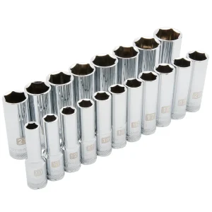 1/2″ Drive 19 Piece 6 Point Deep, Metric Socket Set, 10mm – 28mm