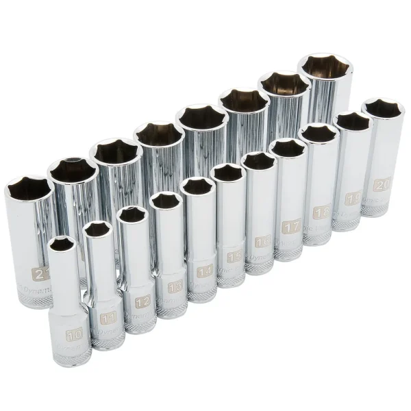 1/2″ Drive 19 Piece 6 Point Deep, Metric Socket Set, 10mm – 28mm