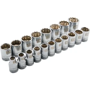 1/2″ Drive 19 Piece 12 Point Standard, Metric Socket Set, 10mm – 28mm