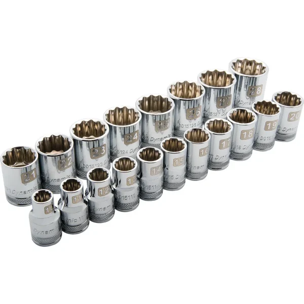 1/2″ Drive 19 Piece 12 Point Standard, Metric Socket Set, 10mm – 28mm