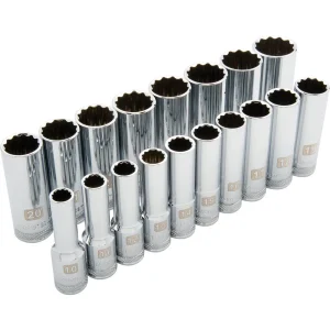 1/2″ Drive 18 Piece 12 Point Deep, Metric Socket Set, 10mm – 27mm