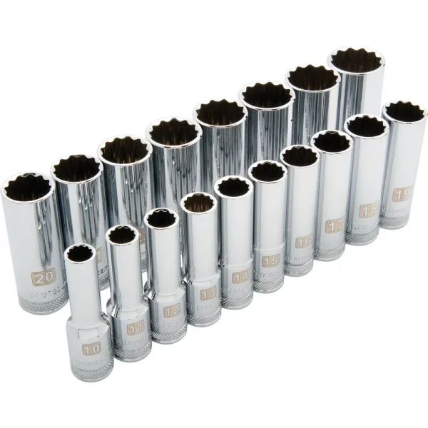 1/2″ Drive 18 Piece 12 Point Deep, Metric Socket Set, 10mm – 27mm