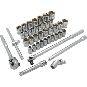 1/2″ Drive 41 Piece 6 Point Standard, SAE/Metric Socket Set, 3/8″ – 1-5/16″ , 10mm – 28mm