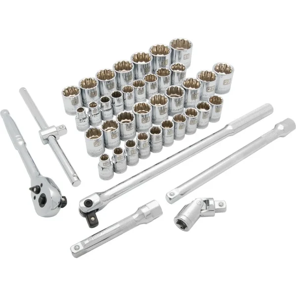 1/2″ Drive 41 Piece 12 Point Standard, SAE/Metric Socket Set, 3/8″ – 1-5/16″ , 10mm – 28mm