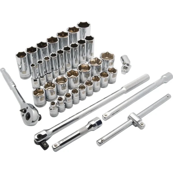 1/2″ Drive 38 Piece 6 Point, Standard/Deep, SAE Socket Set, 3/8″ – 1-5/16″