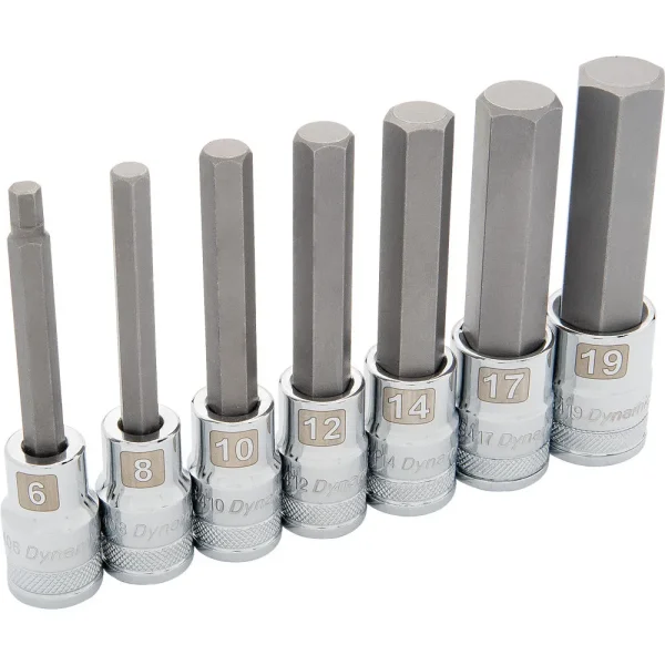 1/2″ Drive 7 Piece, Metric Long, Hex Socket Set, 6mm – 19mm