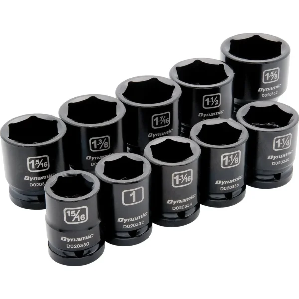 3/4″ Drive 10 Piece 6 Point, Standard Length, Impact SAE Socket Set, 15/16″ – 1-5/8″