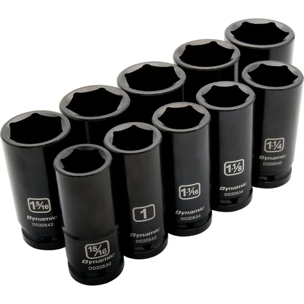 3/4″ Drive 10 Piece 6 Point, Deep Length, Impact SAE Socket Set, 15/16″ – 1-5/8″