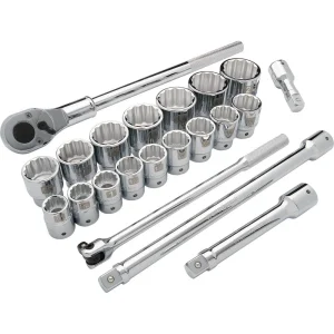 3/4″ Drive 21 Piece 12 Point, Standard Length, SAE Socket Set, 7/8″ – 2″