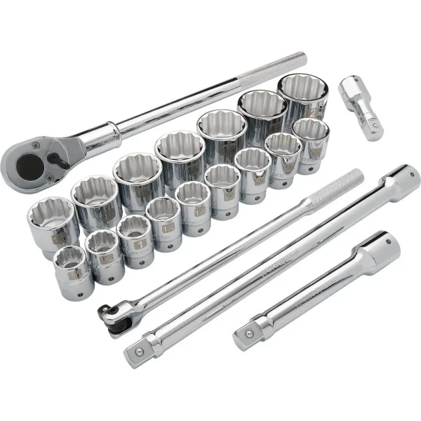 3/4″ Drive 21 Piece 12 Point, Standard Length, SAE Socket Set, 7/8″ – 2″