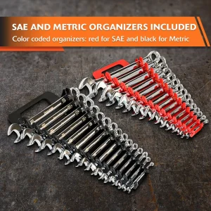 2 Piece Wrench Holder Set, Red & Black, SAE & Metric Wrench Organizer, Holds Up to 30 Wrenches - view 3