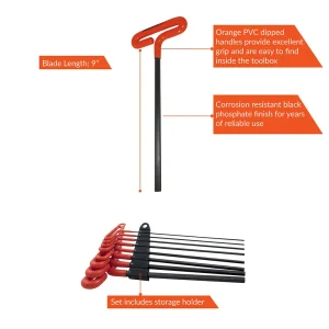 8 Piece T-Handle, SAE Hex Key Set, 9″ Blade, 5/64″ – 3/8″ - view 3