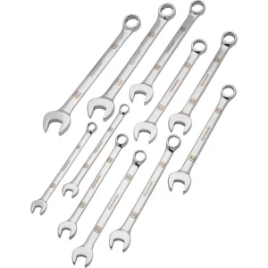 11 Piece Metric Combination Wrench Set, Mirror Chrome Finish, 9mm – 19mm