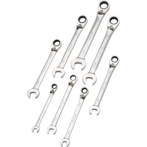8 Piece SAE Reversible, Combination Ratcheting Wrench Set, 5/16″ – 3/4″
