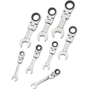 8 Piece SAE Stubby Flex Head, Combination Ratcheting Wrench Set, 5/16″ – 3/4″