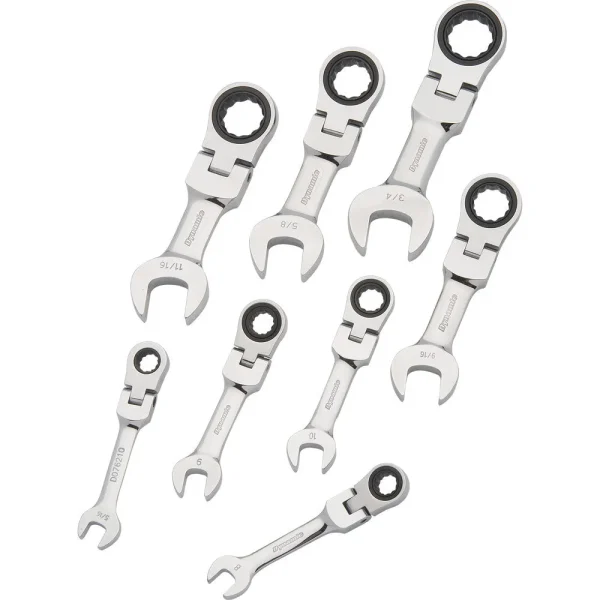 8 Piece SAE Stubby Flex Head, Combination Ratcheting Wrench Set, 5/16″ – 3/4″