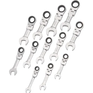 12 Piece Metric Stubby Flex Head, Combination Ratcheting Wrench Set, 8mm – 19mm
