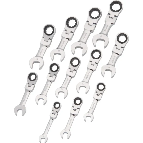 12 Piece Metric Stubby Flex Head, Combination Ratcheting Wrench Set, 8mm – 19mm