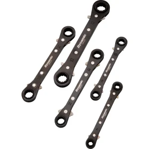 5 Piece Metric Double Box End, Reversible Ratcheting Wrench Set, Straight