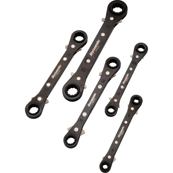 5 Piece Metric Double Box End, Reversible Ratcheting Wrench Set, Straight