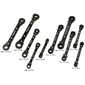 10 Piece SAE and Metric Ratcheting Wrench Set, 25° Offset
