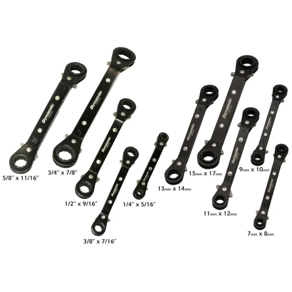 10 Piece SAE and Metric Ratcheting Wrench Set, 25° Offset