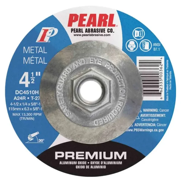 Pearl Premium AO Depressed Center Grinding Wheel – 4-1/2″ x 5/8″-11