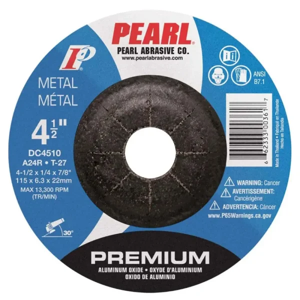 Pearl Premium AO Depressed Center Grinding Wheel – 4-1/2″ x 7/8″