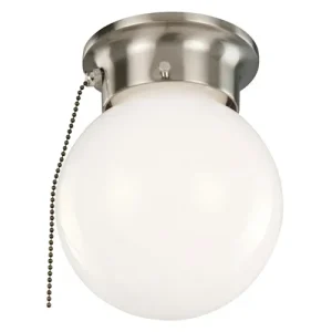 Design House Satin Nickel Globe Flush Mount Ceiling Light with Pull Chain, 7″