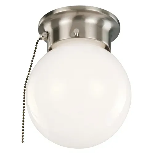 Design House Satin Nickel Globe Flush Mount Ceiling Light with Pull Chain, 7″