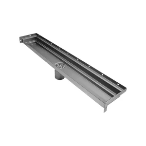 Drains Unlimited Linear Drain with 3 Side Return Flange | 30″ / Brushed Stainless Steel / Square Perforated Grate