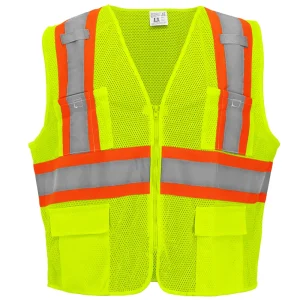 Global Glove & Safety ANSI Class 2 Mesh High Visibility Zipper Vest, Lime