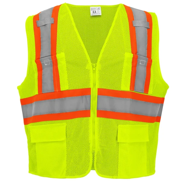 Global Glove & Safety ANSI Class 2 Mesh High Visibility Zipper Vest, Lime