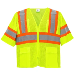 Global Glove & Safety ANSI Class 3 Mesh High Visibility Zipper Vest with Sleeves, Lime